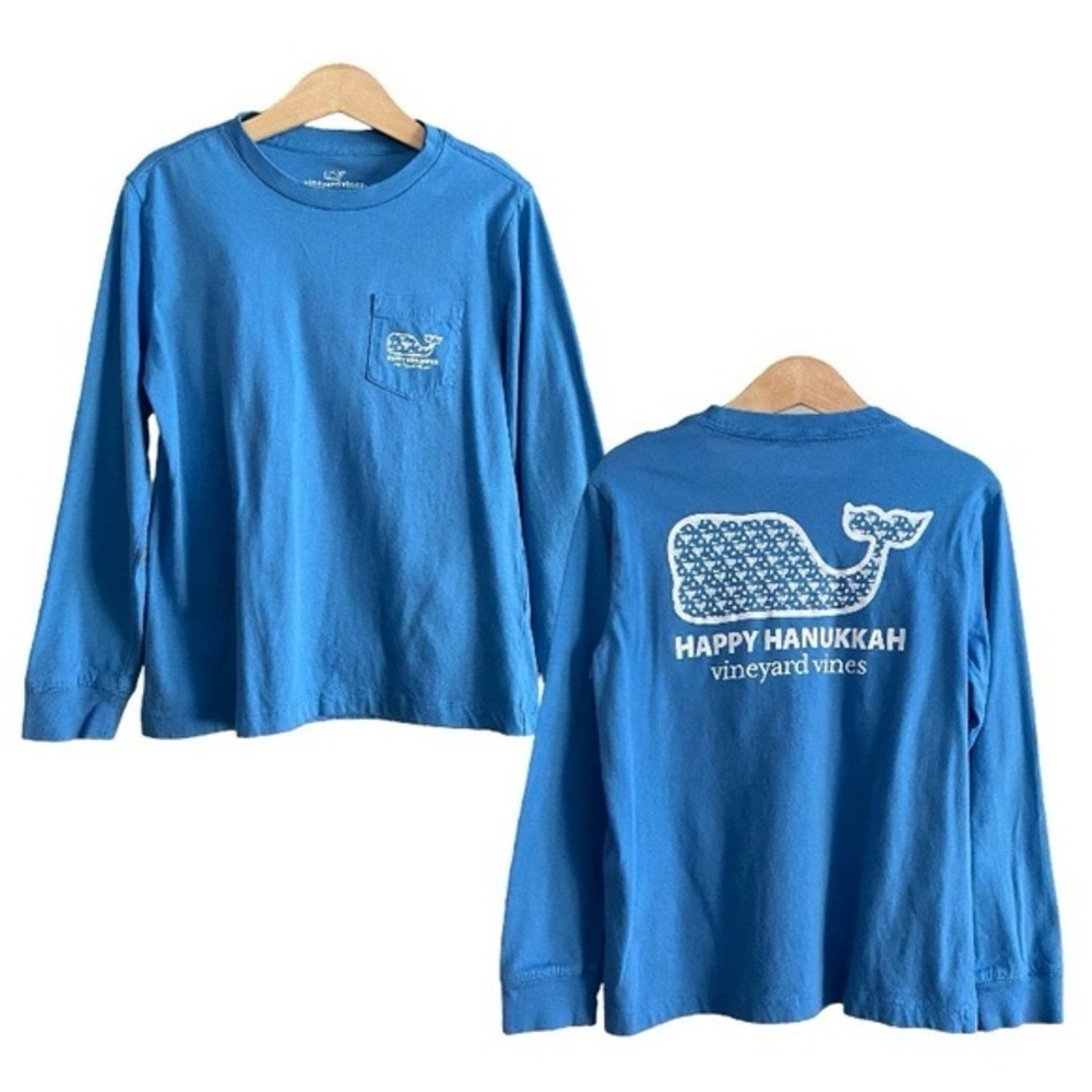 Vineyard Vines Blue Hanukkah Whale Long Sleeve Pocket Tee